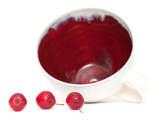 crabapples and red and white cup