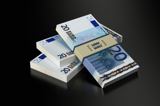 20 Euro banknotes on glossy surface