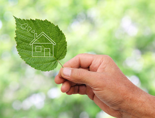 Fototapeta na wymiar Eco house pojęcie, strony gospodarstwa ekologicznego dom ikonę w przyrodzie
