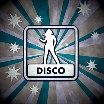 3d graphic of a dirty disco sign  on retro star background