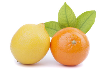 Tangerine and lemon on a white background.