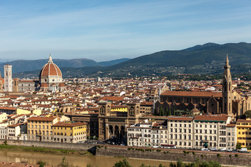 Fototapeta na wymiar Florence Lungarno, Basilica Di Santa Croce And Duomo