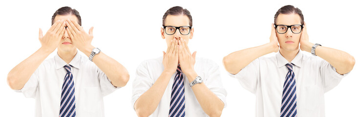 Three people gesticulating with their hands