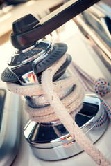 Sailboat Winch and Rope Yacht detail. Yachting