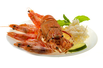 Spiny lobster, shrimps and rice