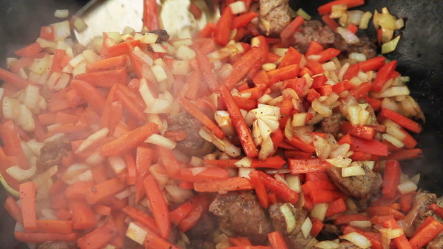 Pilaf (Plov) preparation  Afghan, Uzbek, Tajik national cuisine