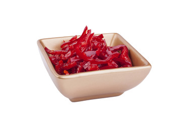 Red hot chili pepper in olive oil served in golden bowl