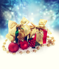 Christmas present boxes at night