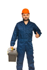 Successful electrician gives thumb up