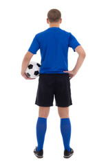 back view of soccer player in blue uniform isolated on white © Di Studio