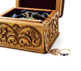 old jewelry box with jewelry