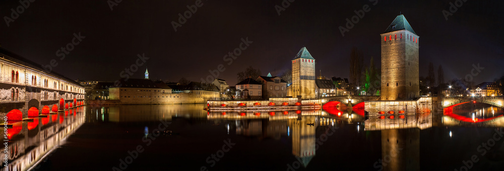 Sticker panorama of ponts couverts in petite france district, strasbourg