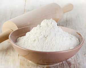 flour on wooden table