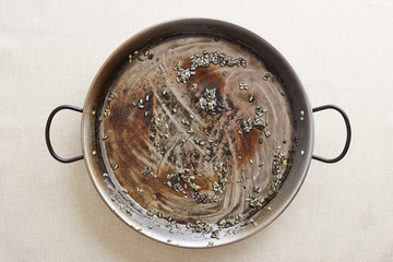Empty pan that used to contain black rice