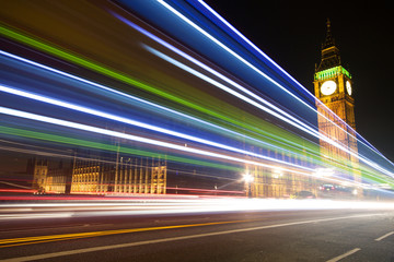 Fototapeta na wymiar Big Ben with blurred lights at dusk, London