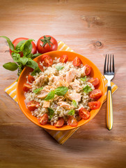 barley risotto with fresh salmon and tomatoes