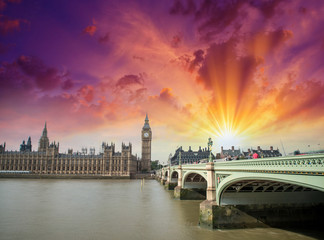 London, UK. Wonderful view of Westminster Bridge and Houses of P