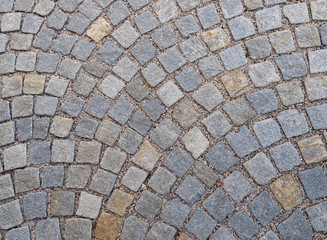 Blocchi di sampietrini, strada lastricata