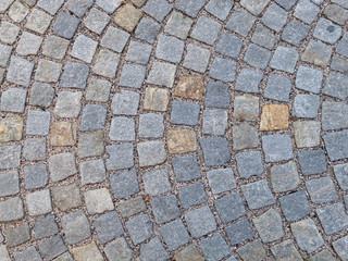 Blocchi di sampietrini, strada lastricata