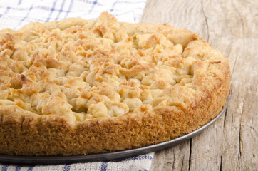 freshly baked crumb bake on a kitchen towel