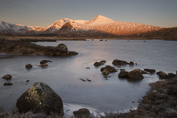 Dawn over a frozen lagune in Rannoch Moor