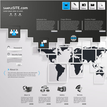 Business abstract website template design with squares world map