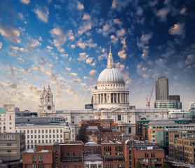London, UK. Wonderful aerial view of Saint Paul Cathedral and su