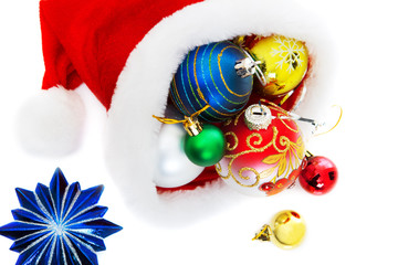 Santa's cap with spheres isolated on white background