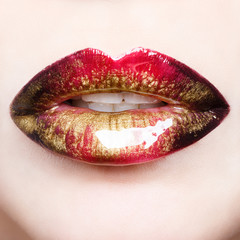 Panele Szklane Podświetlane  Passionate red shiny lips