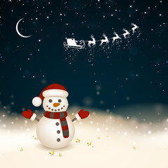 Vector Illustration of a Small Snowman in a Winter Landscape