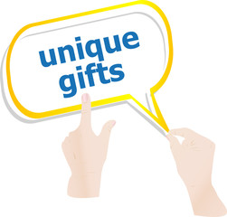 hands holding abstract cloud with unique gifts word