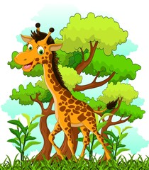 Obraz premium giraffe cartoon on forest background