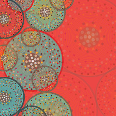 Circles background pattern retro card on red. Vintage vector