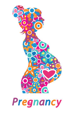 Silhouette of pregnant woman with flowers