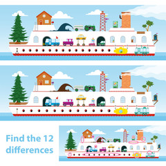 Kids puzzle ship to spot the 12 differences