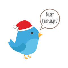 Blue bird with balloon and Santa hat