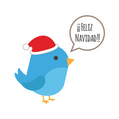 Blue bird with balloon and Santa hat