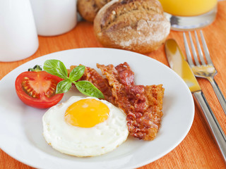 Fried egg and bacon for breakfast