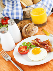 Fried egg and bacon for breakfast