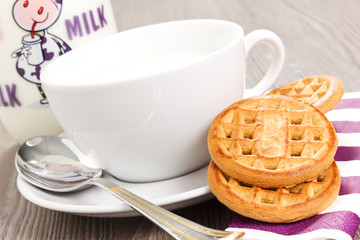 breakfast with milk and biscuits