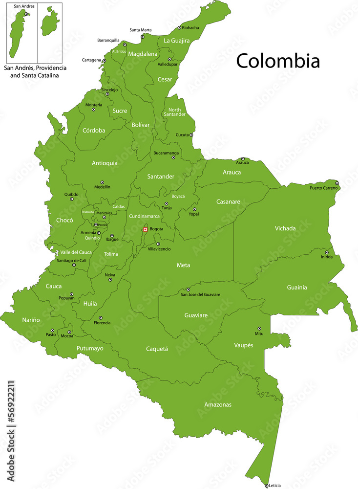 Wall mural green colombia map - Wall murals
