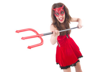 Woman as red devil in halloween concept