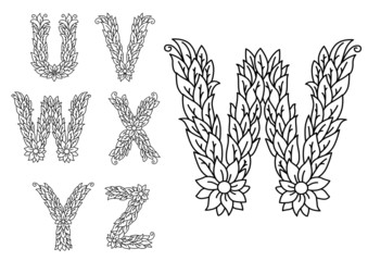 U, v, w, x, y and z floral letters