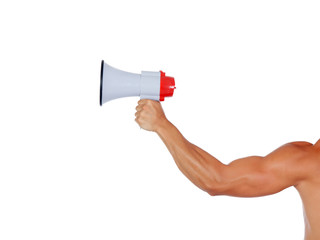 Muscular arm with a megaphone
