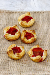 Puff pastry with fresh ripe strawberries