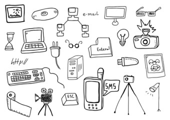 Vector hand drawn technology doodles