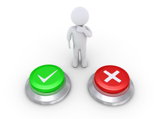 Person thinking the correct button to push