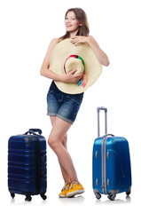 Young girl travelling isolated on the white