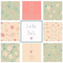 Romantic seamless patterns. Love set. 