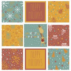 Fototapeta premium Set of christmas patterns (seamlessly tiling). Year of the horse